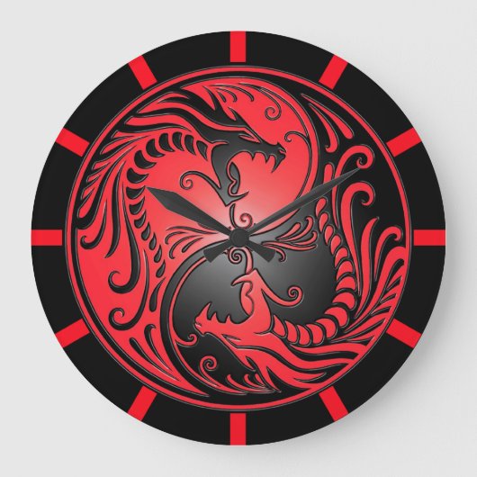 Yin Yang Dragons, rood en zwart Grote Klok (Voorkant)