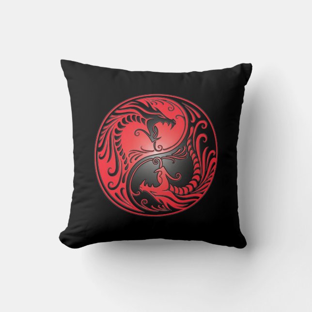 Yin Yang Dragons, rood en zwart Kussen (Voorkant)