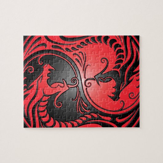 Yin Yang Dragons, rood en zwart Legpuzzel (Horizontaal)