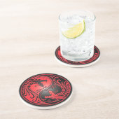 Yin Yang Dragons, rood en zwart Zandsteen Onderzetter (Zijkant)