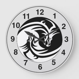 Yin Yang Dragons Tribal Tattoo Design Mur Horloge