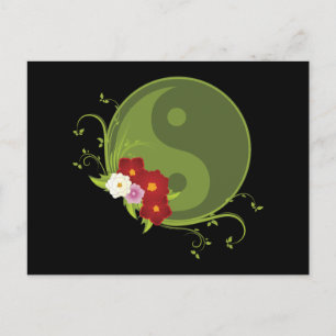 Yin Yang en Bloemen Briefkaart