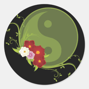 Yin Yang en Bloemen Ronde Sticker
