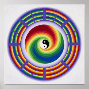 Yin Yang en ik Ching in een mandala in volledige k Poster