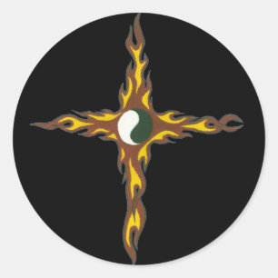 Yin Yang Fire Cross Ronde Sticker