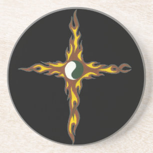 Yin Yang Fire Cross Zandsteen Onderzetter
