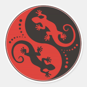YIN & YANG Geckos Black Red + uw achtergrondidee Ronde Sticker