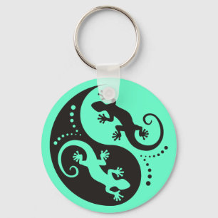 YIN & YANG Geckos zwart + uw achtergrond en idee Sleutelhanger