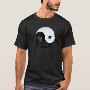 Yin Yang Gezicht Kat Meditatie Yoga Zwart En Wit T-shirt