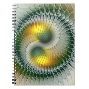 Yin Yang Green Yellow Abstract Colorful Fractal Notitieboek