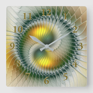 Yin Yang Green Yellow Abstract Colorful Fractal Vierkante Klok