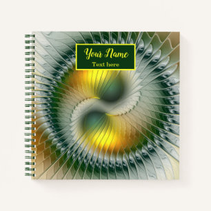 Yin Yang Groen Geel Abstract Fractal Eigen Naam Notitieboek