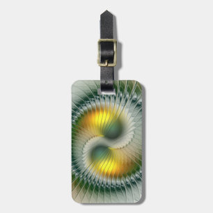 Yin Yang Groen Geel Abstract Kleurrijke Fractal Bagagelabel