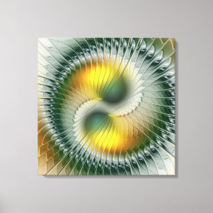 Yin Yang Groen Geel Abstract Kleurrijke Fractal Canvas Afdruk