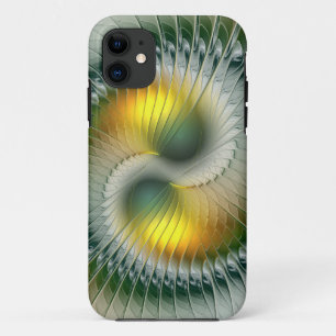 Yin Yang Groen Geel Abstract Kleurrijke Fractal iPhone 11 Hoesje