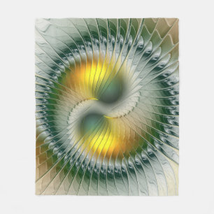 Yin Yang Groen Geel Abstract Kleurrijke Fractal Fleece Deken