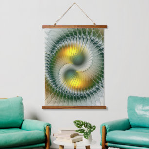 Yin Yang Groen Geel Abstract Kleurrijke Fractal Hangend Wandkleed