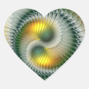 Yin Yang Groen Geel Abstract Kleurrijke Fractal Hart Sticker