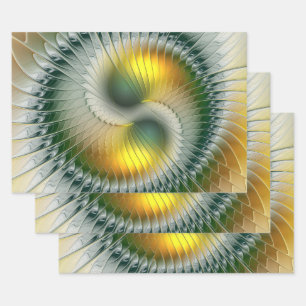 Yin Yang Groen Geel Abstract Kleurrijke Fractal Inpakpapier Vel