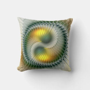 Yin Yang Groen Geel Abstract Kleurrijke Fractal Kussen