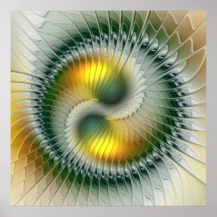 Yin Yang Groen Geel Abstract Kleurrijke Fractal Poster