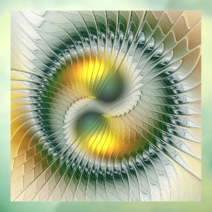Yin Yang Groen Geel Abstract Kleurrijke Fractal Raamsticker