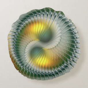 Yin Yang Groen Geel Abstract Kleurrijke Fractal Rond Kussen