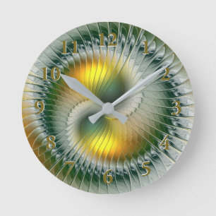 Yin Yang Groen Geel Abstract Kleurrijke Fractal Ronde Klok