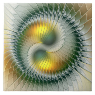 Yin Yang Groen Geel Abstract Kleurrijke Fractal Tegeltje