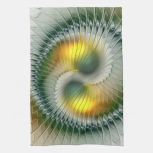 Yin Yang Groen Geel Abstract Kleurrijke Fractal Theedoek
