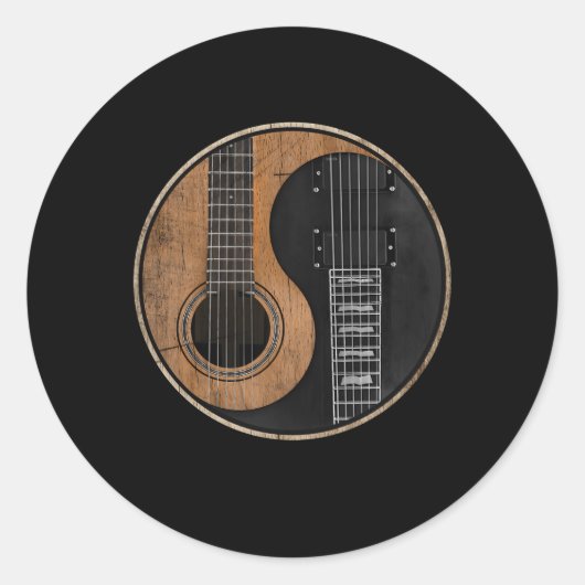 Yin Yang Guitar Ronde Sticker (Voorkant)