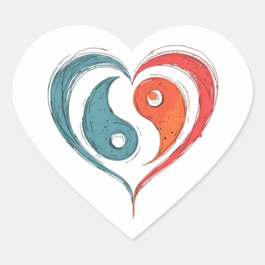 Yin Yang Heart Artistic Balance Symbool Hart Sticker (Voorkant)