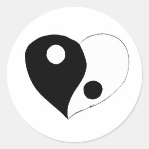 Yin Yang Heart (B/W) Ronde Sticker