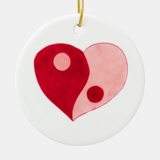 Yin Yang Heart (rood/roze) Keramisch Ornament (Voorkant)