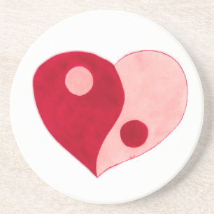 Yin Yang Heart (rood/roze) Zandsteen Onderzetter