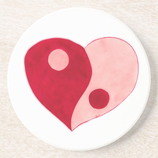 Yin Yang Heart (rood/roze) Zandsteen Onderzetter (Voorkant)