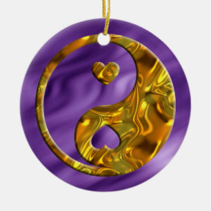 Yin & Yang / Hearts gold Lijngolven Keramisch Ornament