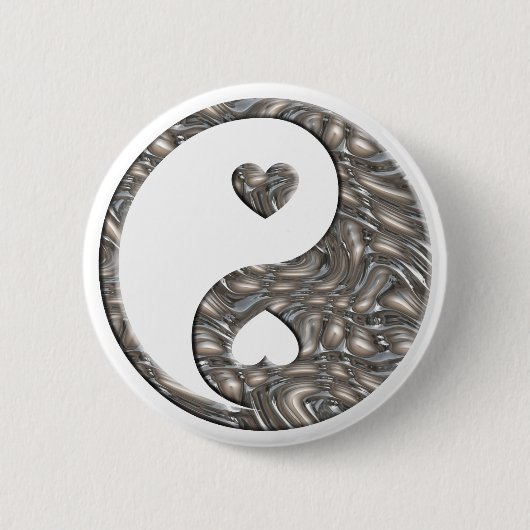 Yin & Yang / Hearts SILVER Ronde Button 5,7 Cm (Voorkant)