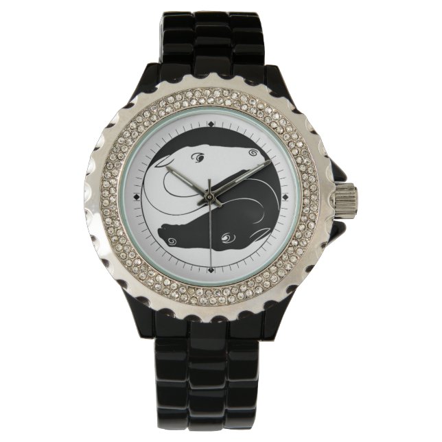 Yin Yang Horse Heads Horloge (Voorkant)