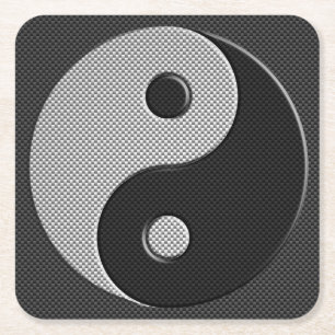 Yin Yang in Carbon Fiber Print Style Vierkante Kartonnen Onderzetter