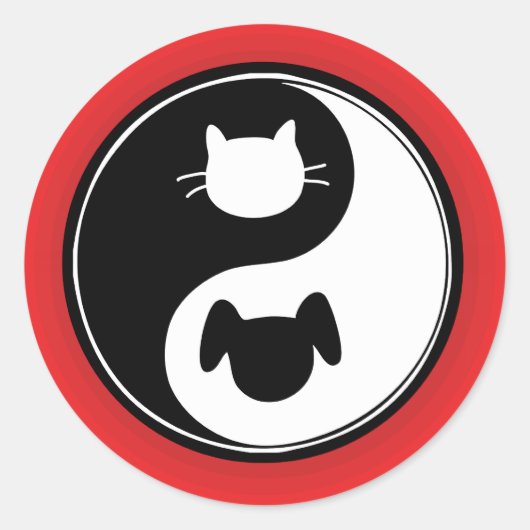 Yin Yang Kat Hond Ronde Sticker (Voorkant)