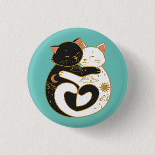Yin Yang Katten  Ronde Button 3,2 Cm
