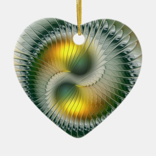 Yin Yang Kerstkleuren Abstract Fractal Heart Keramisch Ornament (Voorkant)