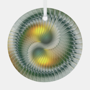Yin Yang kerstkleuren Abstracte fractal Art Glas Ornament