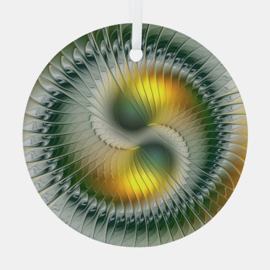 Yin Yang kerstkleuren Abstracte fractal Art Glas Ornament (Achterkant)