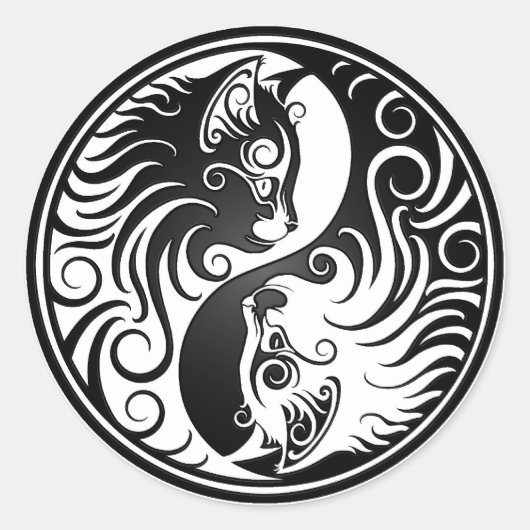 Yin Yang Kittens Ronde Sticker (Voorkant)