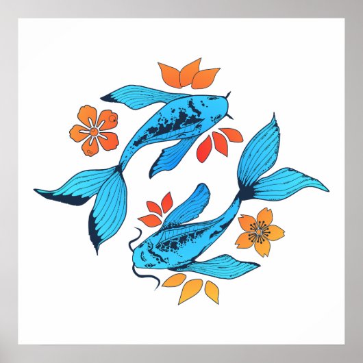 Yin Yang Koi Fish Blue Poster (Voorkant)