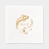 Yin-Yang Koi Fish Pair Monogram Initiaal Huwelijk Folie Servetten (Voorkant)