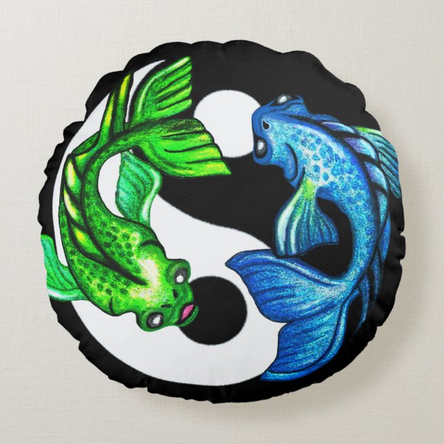 Yin-Yang Koi Fish pillow Rond Kussen (Voorkant)
