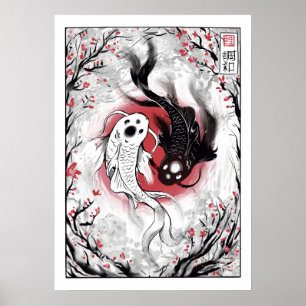 Yin yang koi viert japans poster
